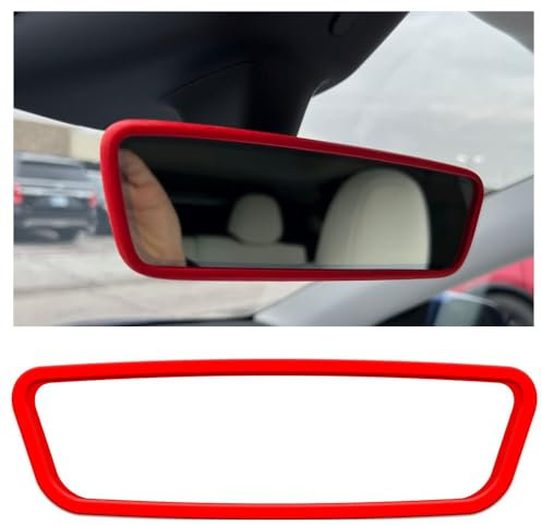 Ygapuzi Telaio protettore dello specchietto retrovisore dell'auto, Silicone Auto interno specchio retrovisore copertura bordo protettivo Trim Cover compatibile con il modello 3 / Y Accessori (Rosso)