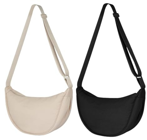 Aucuu Crescent Bag, Nylon Dumpling Bag for Women, Hobos Crossbody Bag with Adjustable Strap, Women's Casual Messenger Bag, Solid Color Chest Bag Shoulder Bag for Daily Use