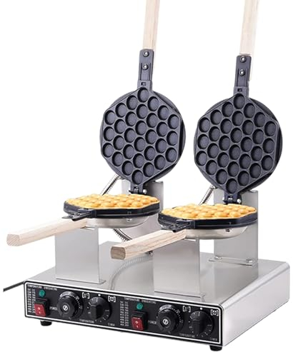 pealiritansemen Bubble Waffle Maker, Commercial Electric Egg Waffle Iron Non Stick - Stainless Steel, Manual Temperature/Time Control Knob, Suitable For Family And Business,DoubleHead
