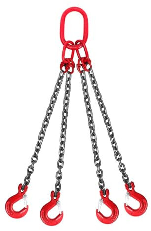 WNRLL Weight Lifting Chain G80 Heavy-Duty Forklift Chain Sling for Lifting Moving Loads with Grab Hooks 3T Capacity,Red,4 Legs 1 Meter