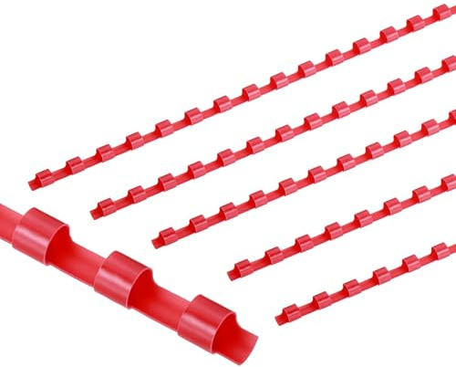 PATIKIL 6mm (1/4) Plastic Binding Combs, 100 Pcs 21 Rings Comb Binding Spines 20 Sheet Capacity Letter Size for Binding Paper Sheets, Red