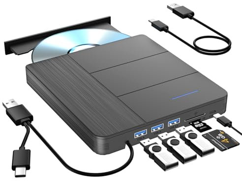 Unità Blu-ray esterna 7 in 1, supporto 100 G lettura e scrittura, masterizzatore Blu-ray portatile, USB 3.0 tipo C e slot per schede TF/SD, adatto per Windows MacOS per laptop, Mac