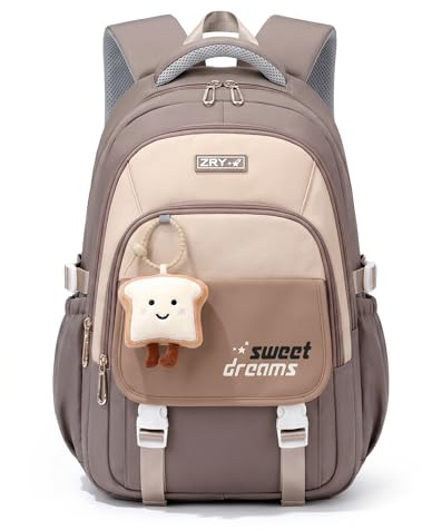 Amythe Cartable Fille Primaire et College, 30 L Léger, Marron | Sac a Dos Kawaii pour Enfants CE2 CM1 CM2, Cartable Imperméable pour Filles 9 à 16 Ans, Convient Trolley, Rentrée scolaire