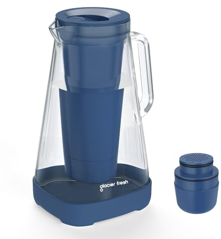 GLACIER FRESH Glass Water Filter Jug, 2.5L, Glass, BPA-Free, blue