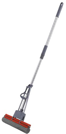 TONKITA | PVA Mop Sistema Lavapavimenti con Manico in Metallo e Spugna Super Assorbente, Mocio con Leva Strizzante Senza Secchio, Ideale per Tutti i Pavimenti