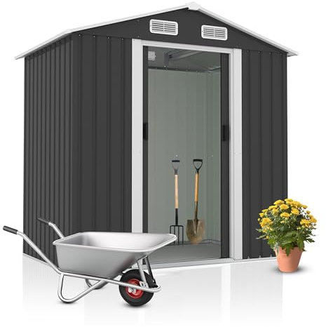 2mGoods S Geräteschuppen, Gartenhaus aus Metall, ca. T131 B187 H196 cm, 3,23 m³ Stauraum, extra Kantenschutz, stabile Schiebetüre, Gartenhütte, Gerätehaus, Gartenlagerung