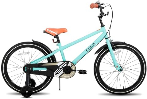 Bicicleta infantil STITCH Vintage de 18 pulgadas para niños y niñas de 6 a 9 años, bicicleta de 18 pulgadas con estabilizadores y patanetas, color verde