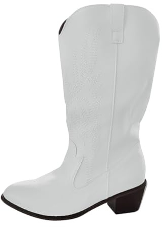 Xbemkste cowboystövlar dam västerländska stövlar halvhöga broderier bekväm klack slip-stövlar eleganta damstövlar cowboy stövlar vida stövlar övergångsstövlar
