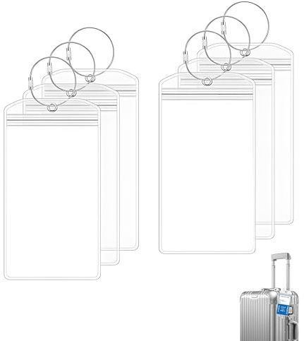 6 Pcs Étiquettes de Bagage de Croisière, Etiquette Valise Etiquette Valise Transparent et Imperméable PVC Robuste et étanche avec 6 Bandes Métalliques Vissables pour Valises Bagages Sacs Voyage
