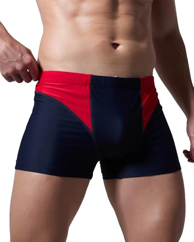 Arcweg Costume da bagno da uomo, aderenti e corti, con coulisse, per evitare l'imbarazzo, per sport acquatici, pantaloncini corti con protezione UV per ragazzi, blu navy/rosso, XXL