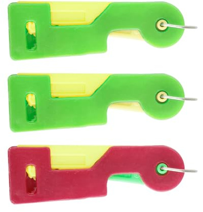 Hopzab 3 Piece Automatic Needle Threader Set, Sewing Aid Tool for Easy Threading, Simple Handheld Device for Low Vision Users, Random Colour Plastic Sewing Accessories