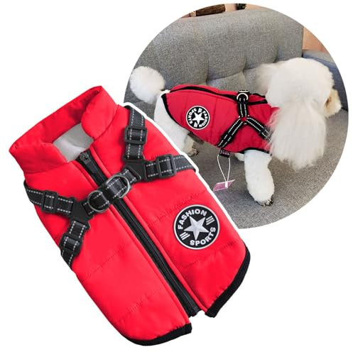 Hunde-Wintermantel mit Geschirr, Outdoor, warme kleine Hundejacke, kaltes Wetter, gepolsterte Hundeweste, Kleidung für Katzen, Welpen, kleine Hunde