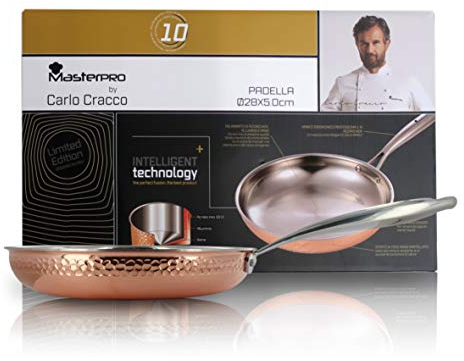 Cracco Padella in Trilaminato Acciaio Inox, Alluminio e Rame, Ø 28 cm, profondità: 5 cm, capacità: 2,6 Litri, MasterPro