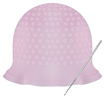 Gorra de Color de Cabello Gorro de Tinte de Silicona Gorro de Peluquería Reutilizable Incluye Aguja de Gancho de Metal, Rosa