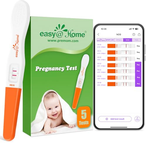 5 x Test di Gravidanza Precoce 5 Giorni: Easy@Home 5 Test Gravidanza 10mIU/ml Accuratezza del 99% Rilevamento Rapido & Risultato Rapido con l'APP Premom Italiana - 5 HCG Tests
