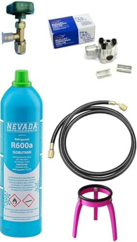 Kit reparación recarga frigorífico congelador R600a 420 gr grifo salida 1/4 M tubo válvula perforadora cobre hierro aluminio