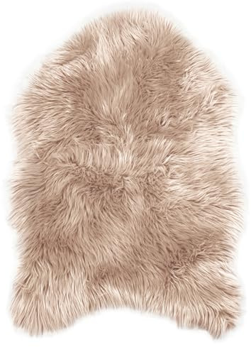 Wölkchen - Alfombra de piel de cordero para decoración de salón y dormitorio, piel de oveja como colcha y cojín de asiento, para silla, sofá y cama, color beige, 55 x 80 cm