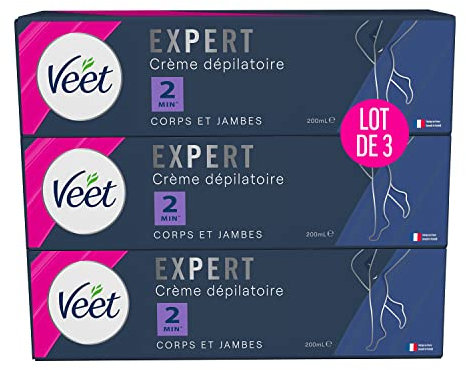 VEET Expert - Set di 3 creme depilatorie per capelli tenaci, corpo e gambe, agisce in 2 minuti, 3 x 200 ml