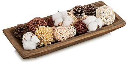 Hanobe Holzschale Deko Holztablett Dekoschale: Tablett Schlüsselschale Holz Langlich Schlüssel Schale Kerzen Lang Tisch Dekotablett Länglich 36cm, Braun