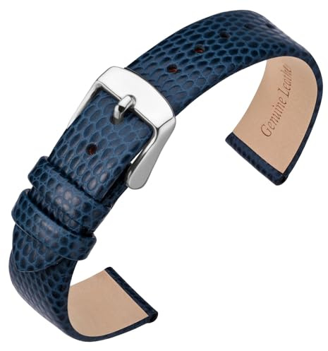 ANNEFIT Cinturino Pelle 15mm Cinturini per Orologi Donna, Fibbia in Acciaio Inossidabile Argento (Blu)