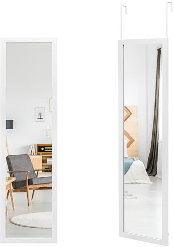 LIFEZEAL Specchio intero 33x120 cm, cornice in alluminio, ganci, per soggiorno, camera da letto, spogliatoio (bianco)