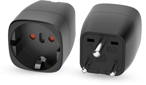 Oliveria 2 x Indisk kontaktadapter, 2-stifts Spanien till 3-stifts reseadapter för Indien, Sri Lanka, Nepal, , Libanon, Ghana, Myanmar, Senegal (typ D)
