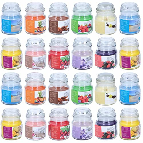 24 Stück Duftkerze im Glas mit Deckel Aromakerze In 12 Verschiedenen Düften Raumduft Duft Kerze