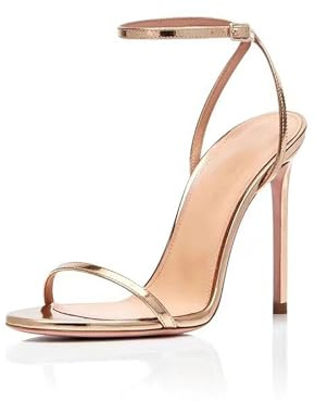 Rozhuhro Sandalias de tacón Alto Tiras Desnudas para Mujer Sandalias tacón Aguja Punta Abierta y cuadradas Simples Correa cómoda para el Tobillo Fiesta Viaje Fecha Vestido Zapatos tacón,Oro,36 EU