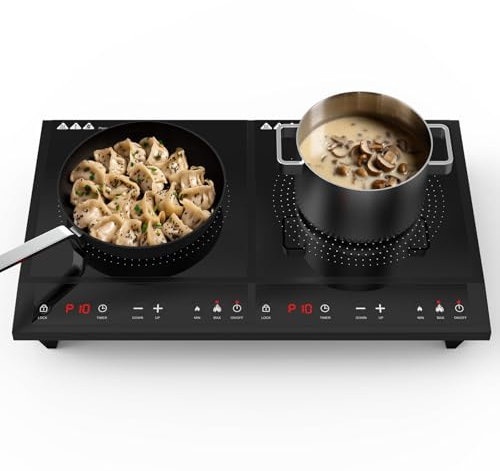Waatfeet Double Induction Cooktop,Portable Induction Cooker with 2 Burner Independent Control,Ultrathin Body,10 Temperature,1800W-Multiple Power Levels,3 Hour Timer,Safety Lock