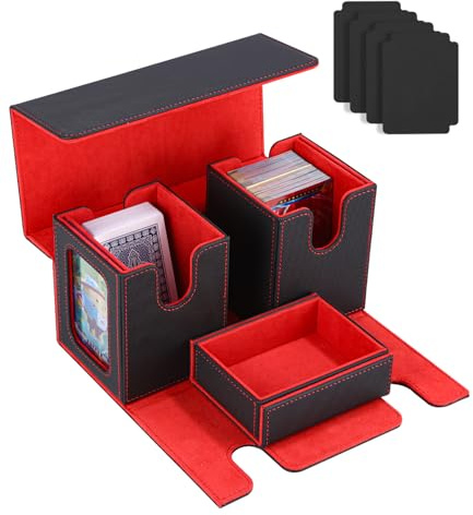 Azyvum Boîte de rangement pour cartes MTG Commander, Boîte à Cartes pour 200+ Cartes avec Compartiment, étui magnétique en cuir PU, avec 4 Séparateurs en Carton, Boîte à Dés, 2 Porte-Cartes