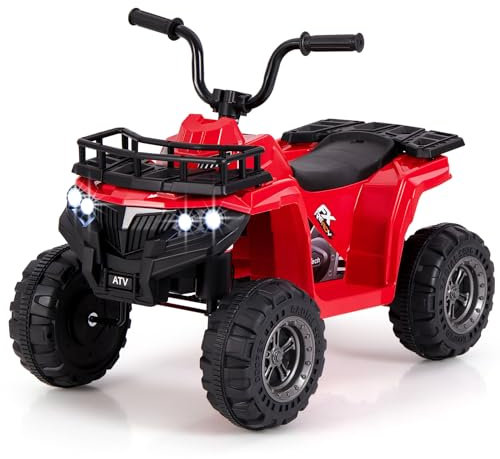 COSTWAY 6V Kids Electric Ride on ATV Car, Battery Powered Quad Bike with One-Button Start, LED Lights, MP3, Storage Basket, 4 Wheels Vehicle Toy for 2-5 Years Old Boys Girls (Red)