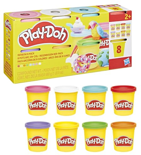 Play-Doh Regenbogen 8er-Pack Farben à 85 g, Knetmasse-Set mit exklusiven zarten Farben, perfekt zum Teilen auf einer Party und als schönes geschenk für Kinder ab 2 Jahren