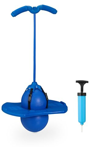 Relaxdays Salterello per Bambini, Pogo Stick con Palla Salta-Salta e Manici, 100 kg, 74x39x29 cm, Gioco da Esterno, Blu