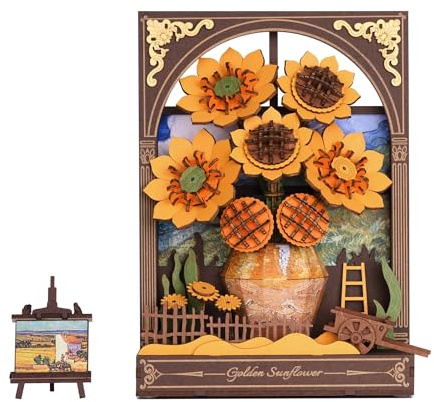 ROWOOD Puzzle 3D in legno per adulti e bambini con luce LED, kit modello floreale, decorazione da tavolo o da parete, regalo creativo per donne e uomini TH002 Girasole