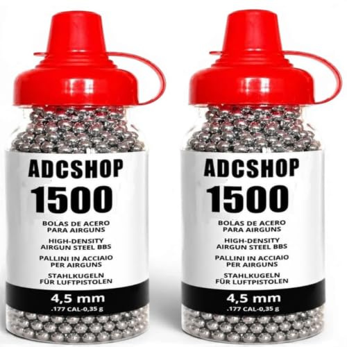 3000 Sfere in Acciaio - Steel BBS - in Due biberon Confezione 2 x 1500 sfere in acciaio calibro 4,5 mm - munizioni per pistole a CO2