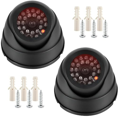 yotutun 2Pcs Camara Falsa de Vigilancia, Cámara Simulada De Seguridad con Luz LED Parpadeante Roja Cámara Disuasoria para Exterior e Interior para Seguridad de Oficina en el Hogar