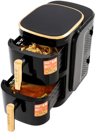 Friteuse à Air 12L Grande Capacité, Friteuse sans Huile Électrique avec Double Panier et Fenêtre de Visualisation - Air Fryer 2 en 1, 2400W, Minuterie Numérique, Idéale pour Famille (Design Compact)