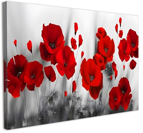Galmcook Framed Canvas Wall Art 12x16 Inch Red Poppy Flower Artwork Modern Floral Wall Canvas Picture for Living Room Bedroom Hallway Wall Decoration Prints with Hooks and Magic Tape