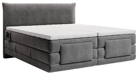 Vente-unique - Ensemble Complet boxspring tÍte de Lit + sommiers Relaxation Èlectrique + Matelas + surmatelas - 2 x 90 x 200 cm - Tissu - Anthracite - ZANORO de Palacio