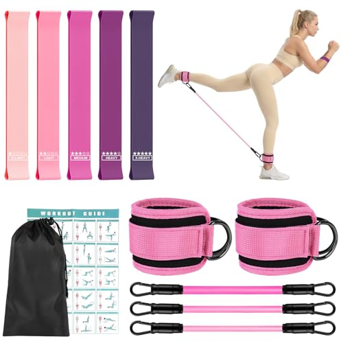 HOTUT Elastiche Fitness Set,Fasce di Resistenza,Elastici Fitness Regolabile,Fasce Elastiche, Accessori Palestra per Fianchi, Gambe e Glutei,Yoga, Pilates - Rosa