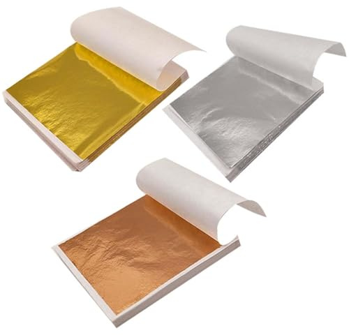 300 Pcs Gold Leaf Sheets, Gold Leaf, Gold Foil, Gold Paper for Crafts Resin Art DIY Projects Picture Frames Furniture Multi Artistic Decoration 10 x 10 cm Gold Leaf Kit (Multicolour)