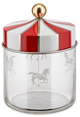 Alessi Circus MW30/75 - Design för livsmedelsförvaring i screentryckt glas med vitt järnlock, 75 cl