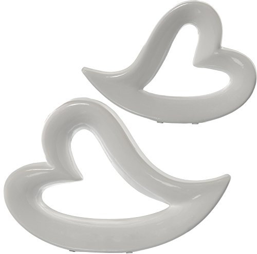 DONREGALOWEB Set de 2 Figuras - jarrones de Corazones tumbados cerámica en Blanco 35x7x24,5 y 27x4,5x19cm