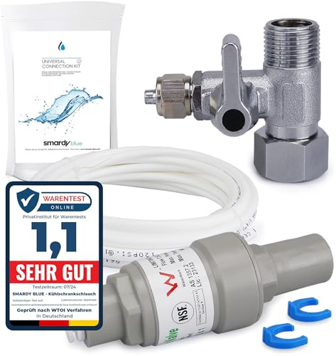 ZO001 Premium Wasserzulaufleitung Anschluss Set mit 5m Wasserschlauch 1/4 Druckregler Absperrhahn für Side by Side Kühlschrank Wasseranschluss Osmoseanlage Trinkwasser Kühlschrankschlauch