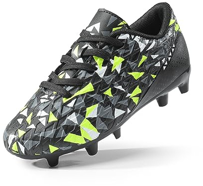 DREAM PAIRS Boys Football Boots Shoes Kids Girls Soccer Athletics Sport Training Shoes Indoor Outdoor Football Shoes Sneakers for Unisex,Size 5 Big Kid,Black/Neon/Green,HZ19003K