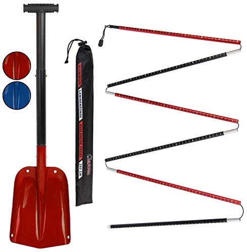 ALPIDEX Avalance Kit : Aluminium Avalanche Probe and Telescope Snow Shovel Lightweight, Colour:Red - 260 cm