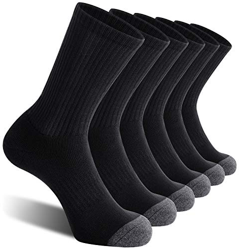 CelerSport 6 Pack Men's Athletic Crew Socks, Work Boot Socks with Full Cushion, Black, Shoe Size: 7-9