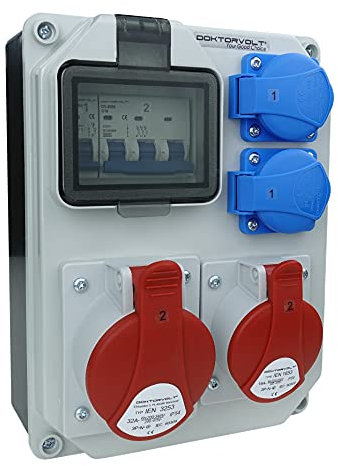 Preis-Zone Distributeur de courant HL-S 32A 16A 2 x 230 V - Répartiteur mural Doktorvolt 5361, gris électrique/noir, 240,5 x 180 x 110 mm (boîtier)