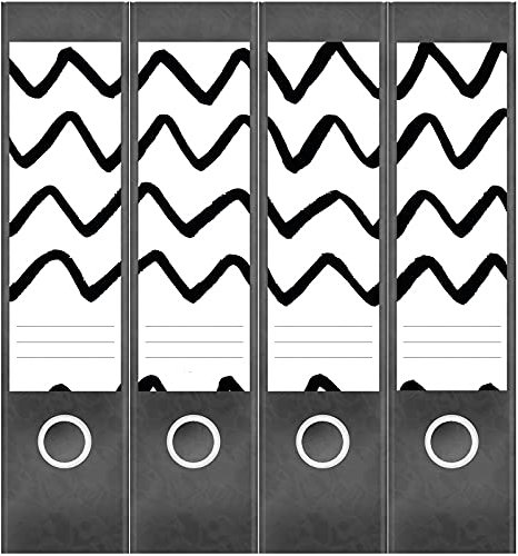 Etiketten für Ordner | Schwarz Weiss Muster 3 | 4 breite Aufkleber für Ordnerrücken | Selbstklebende Design Ordneretiketten Rückenschilder