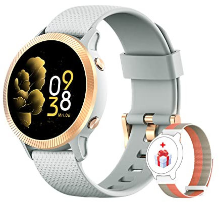 IOWODO Smartwatch IP68 Fitness Tracker Uhr Touchscreen Damen Uhren Watch für Android IOS, IP68 Aktivitätstracker mit Blut Sauerstoff Pulsmesser Schlafmonitor Sportuhr Musiksteuerung (Grau)